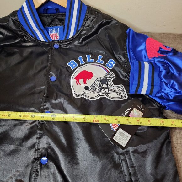 Buffalo Bills Jacket Satin Bomber Coat NFL Team Varsity Button Mens Medium New! - Picture 9 of 12